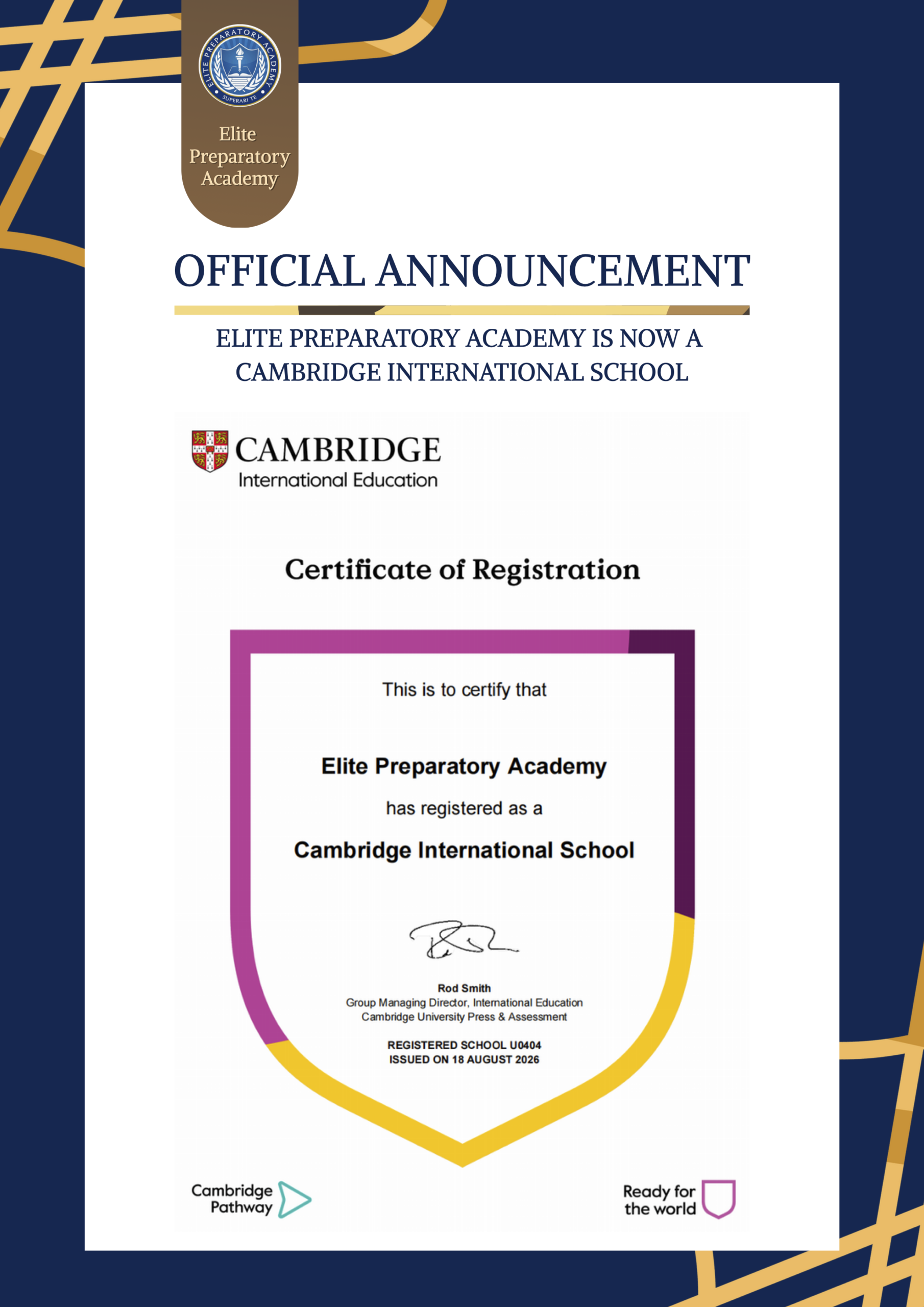 Official Announcement: Elite Preparatory Academy Is Now a Cambridge International School