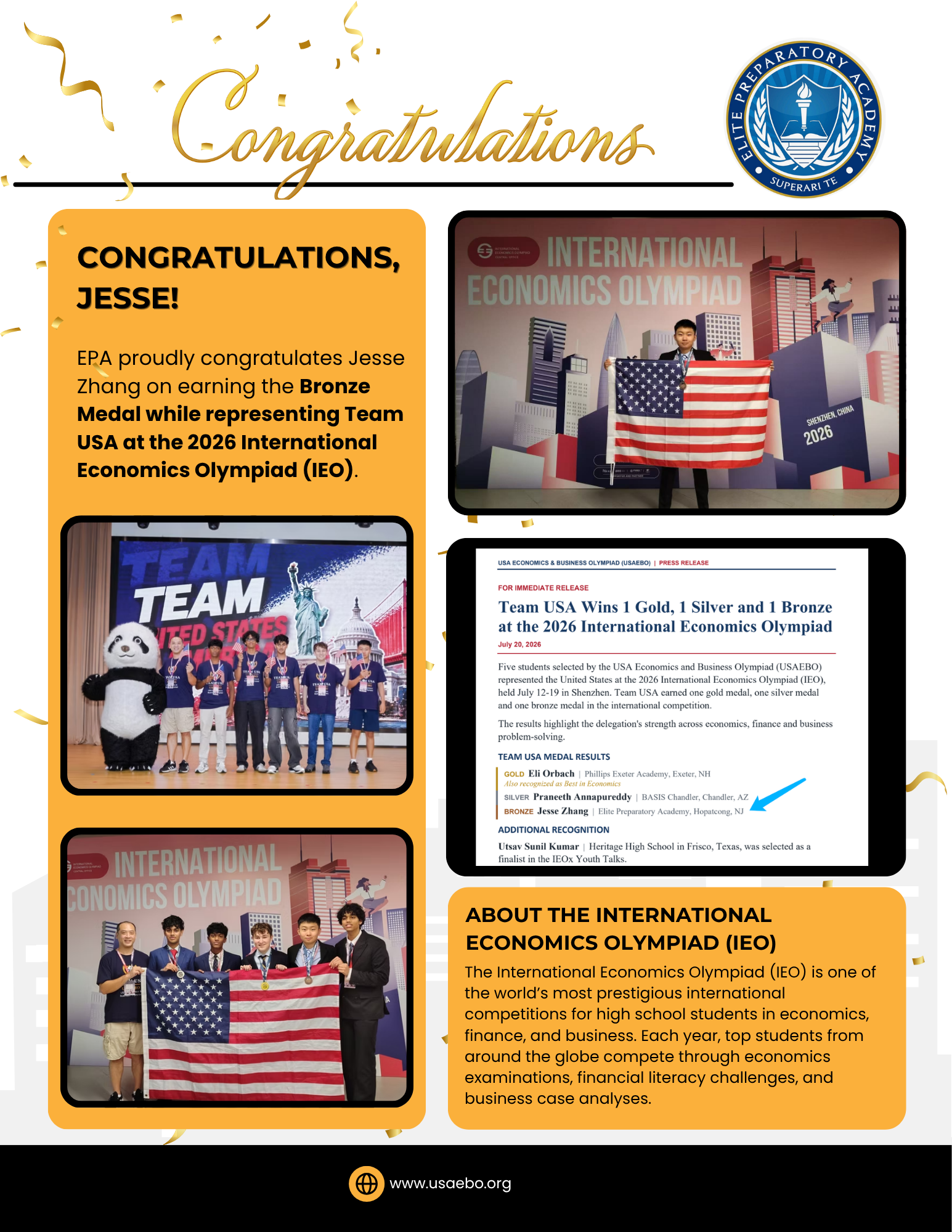 Elite Preparatory Academy Student Earns Bronze at the 2026 International Economics Olympiad!
